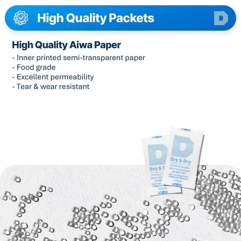 Dry & Dry 0.5(Half) Gram [100 Packets] Silica Gel Packets Desiccants Silica Gel Packs - Food Safe Silica Packets Silica Gel Desiccant Packs for Storage - Image 2